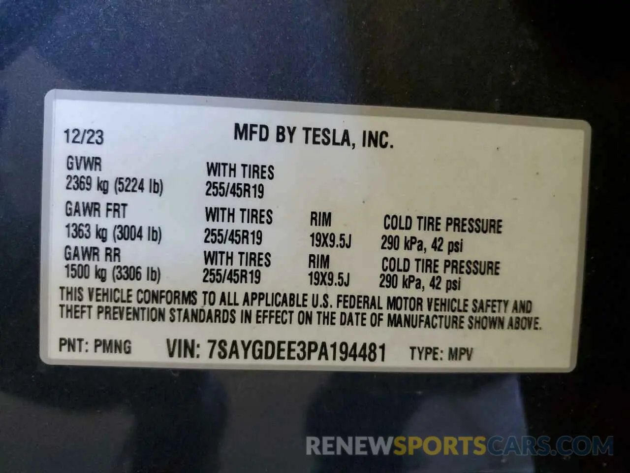 13 fotografías del automóvil dañado 7SAYGDEE3PA194481 TESLA MODEL Y 2023