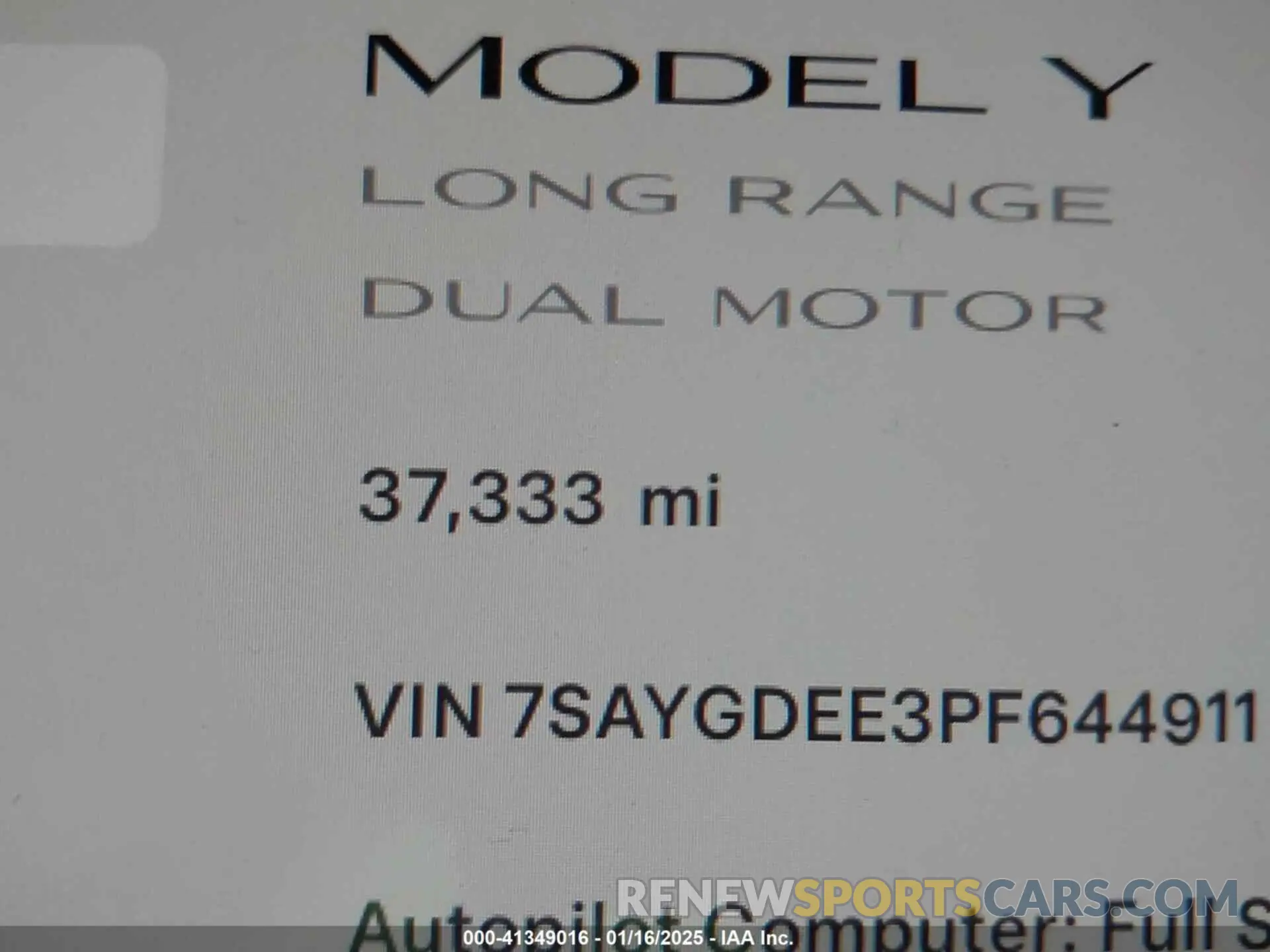 16 fotografías del automóvil dañado 7SAYGDEE3PF644911 TESLA MODEL Y 2023