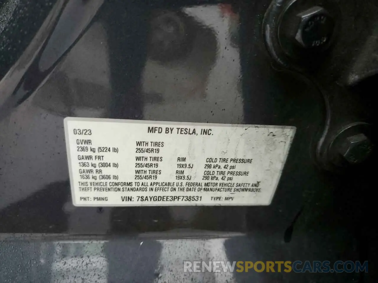 12 fotografías del automóvil dañado 7SAYGDEE3PF738531 TESLA MODEL Y 2023