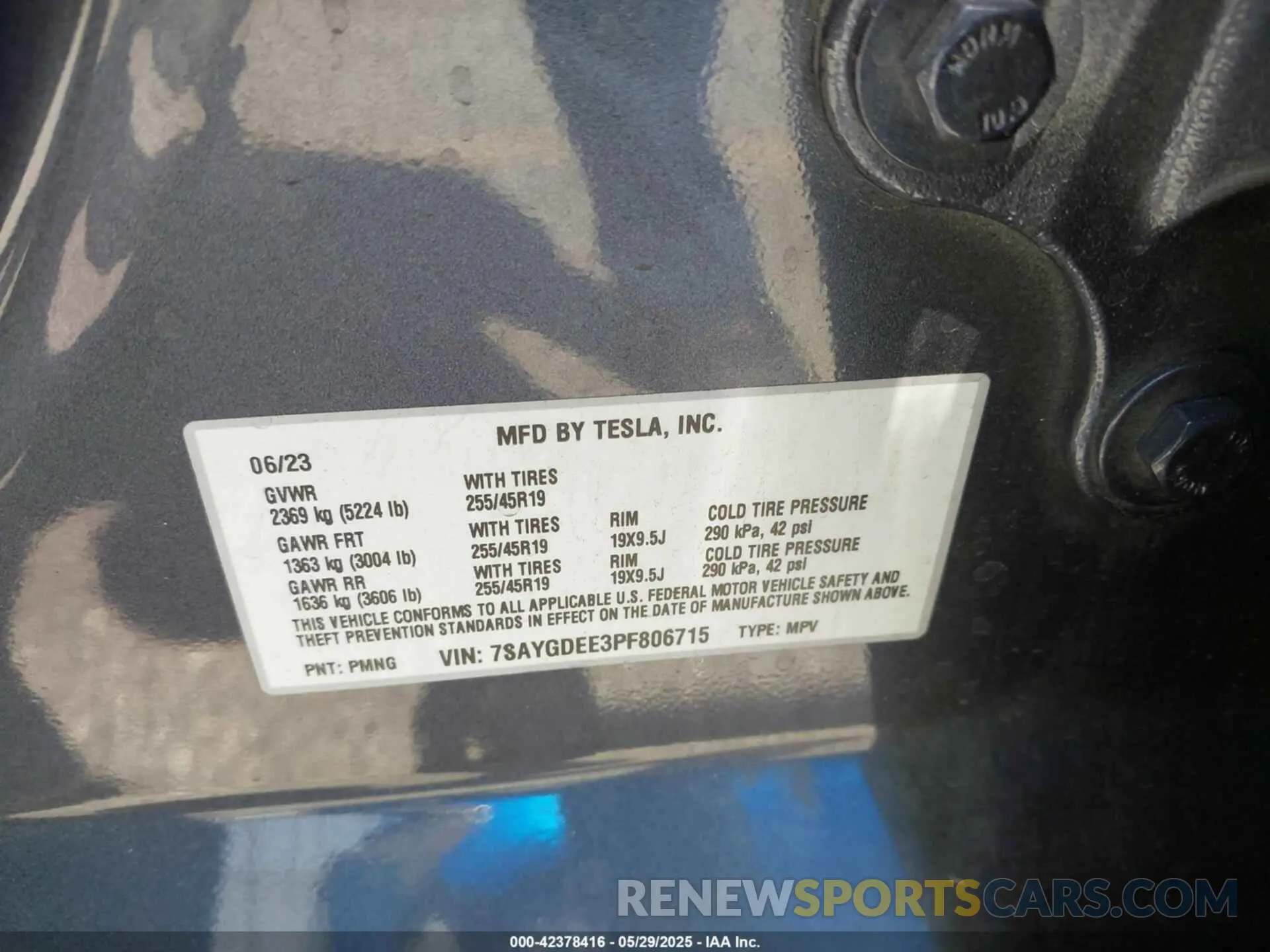 9 fotografías del automóvil dañado 7SAYGDEE3PF806715 TESLA MODEL Y 2023