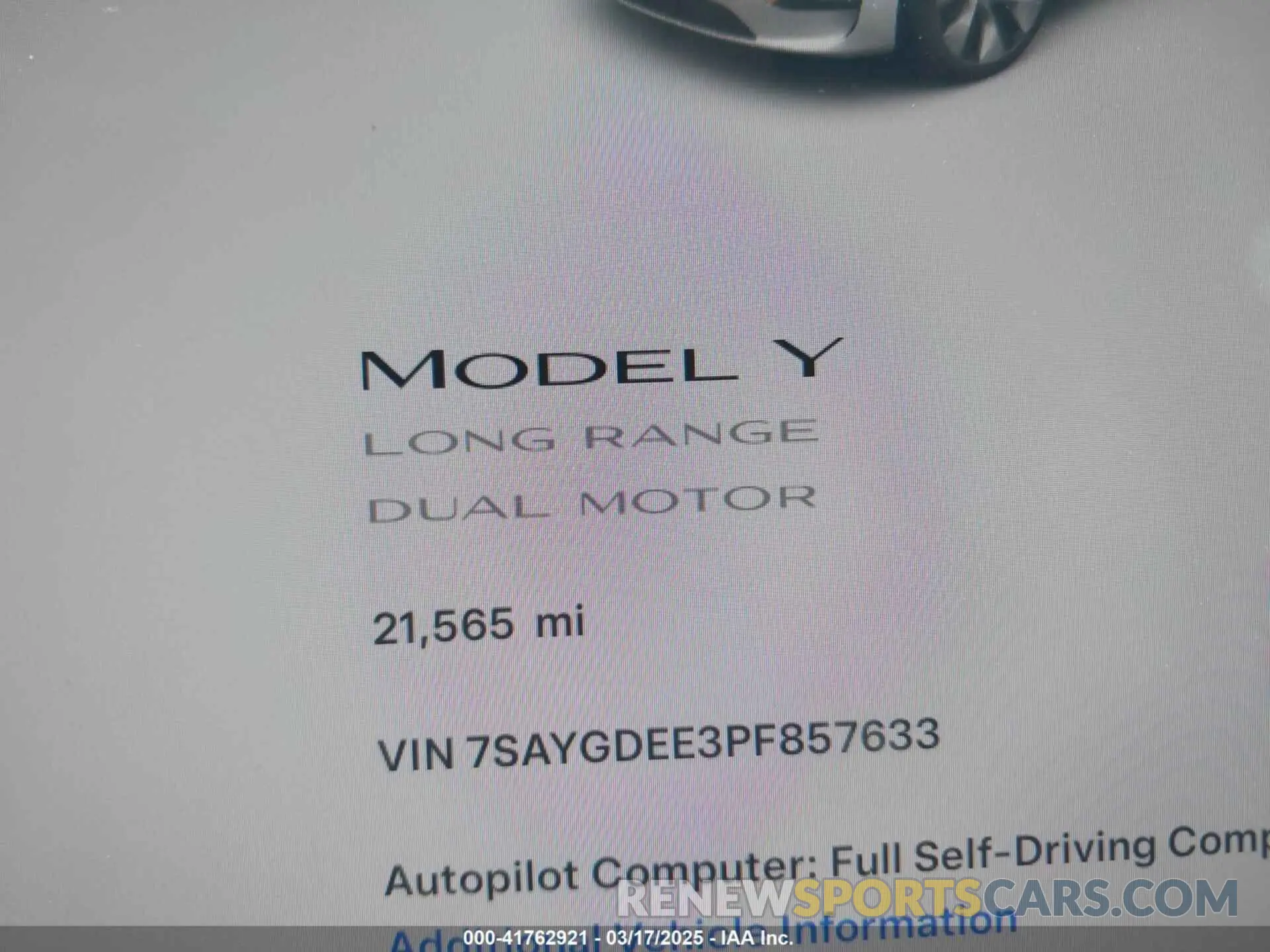 16 fotografías del automóvil dañado 7SAYGDEE3PF857633 TESLA MODEL Y 2023
