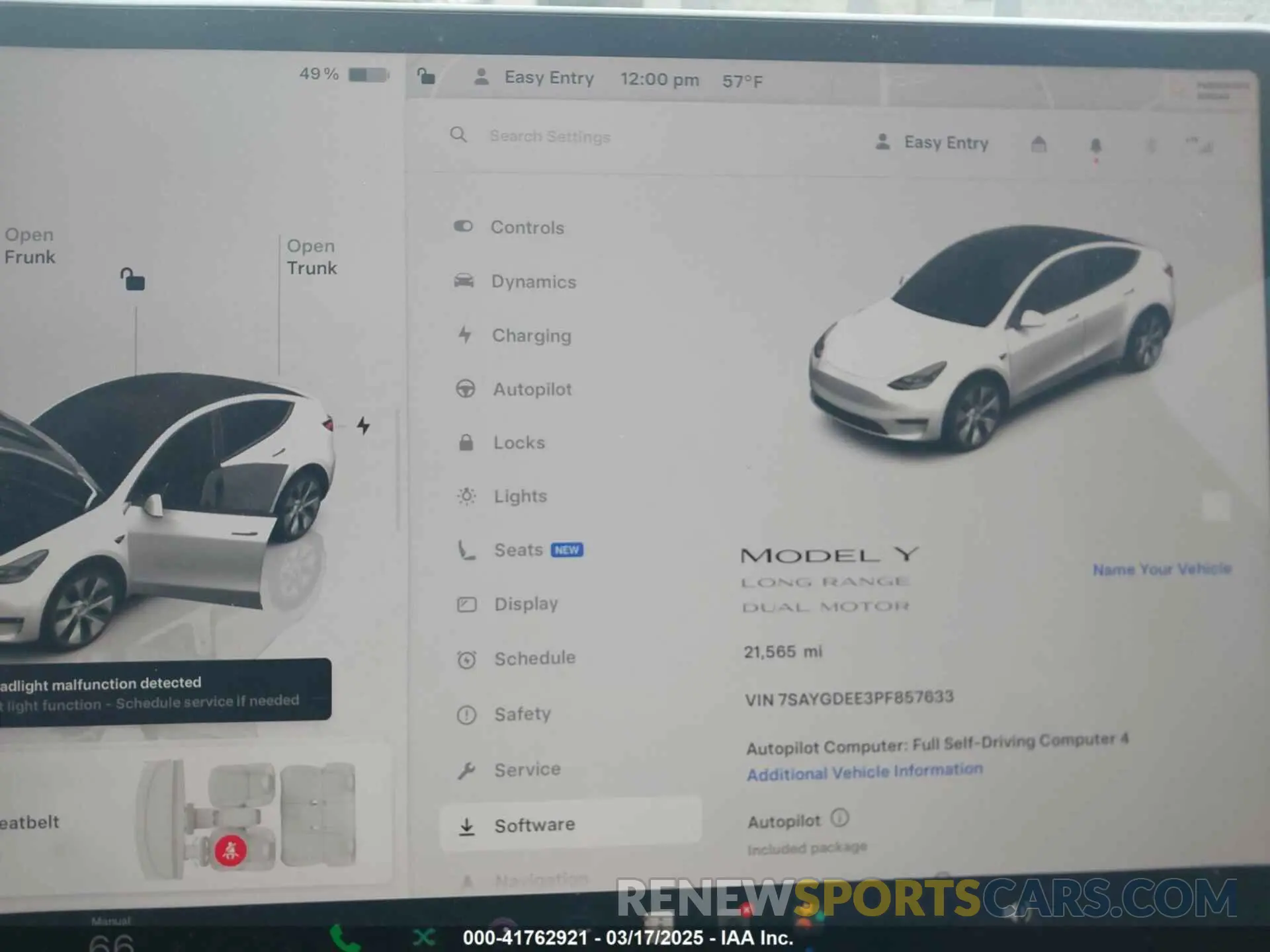 7 fotografías del automóvil dañado 7SAYGDEE3PF857633 TESLA MODEL Y 2023