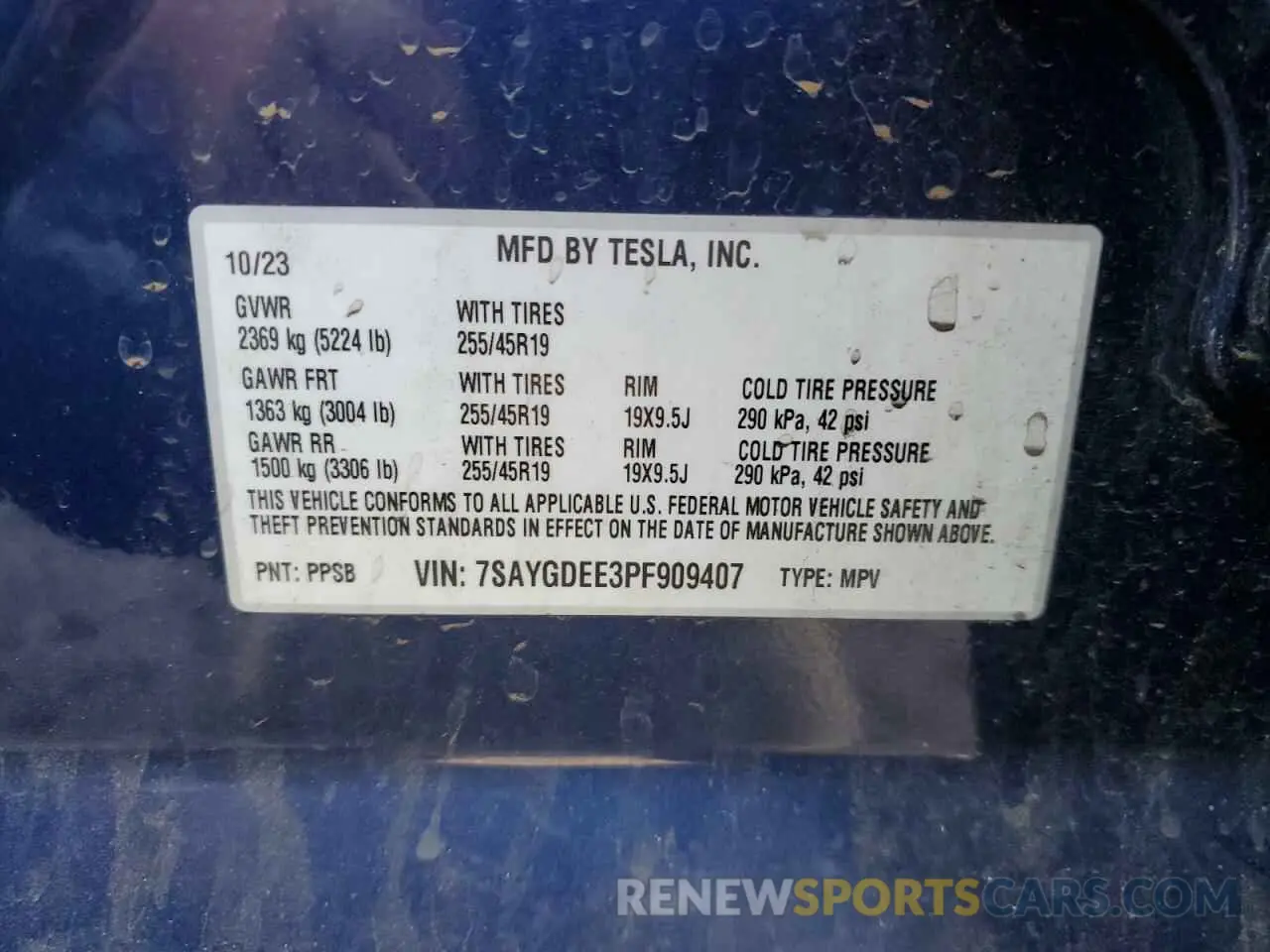 12 fotografías del automóvil dañado 7SAYGDEE3PF909407 TESLA MODEL Y 2023