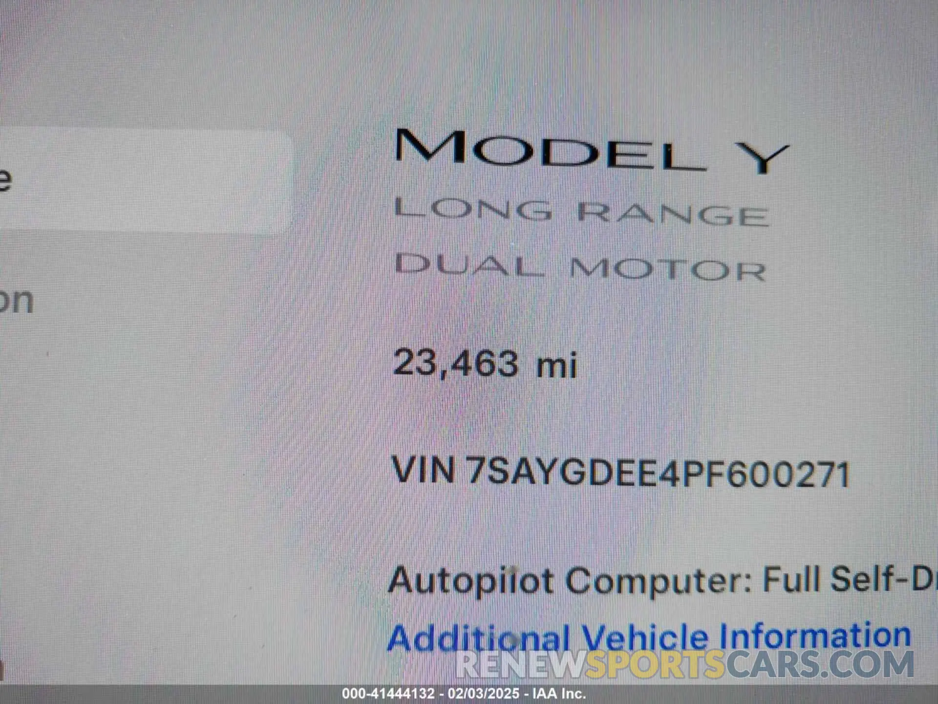15 fotografías del automóvil dañado 7SAYGDEE4PF600271 TESLA MODEL Y 2023