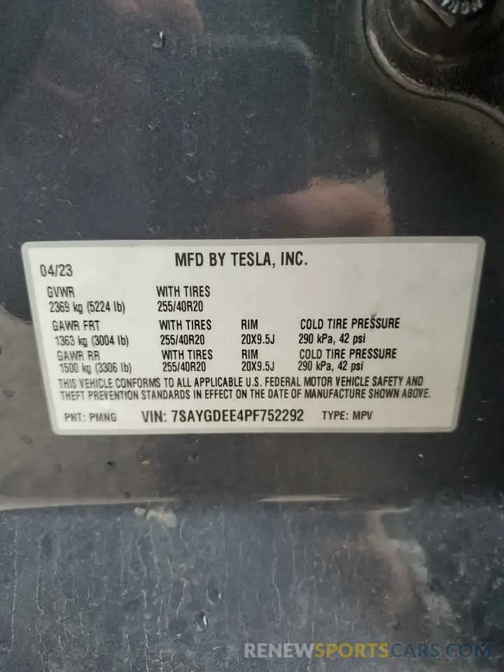 12 fotografías del automóvil dañado 7SAYGDEE4PF752292 TESLA MODEL Y 2023