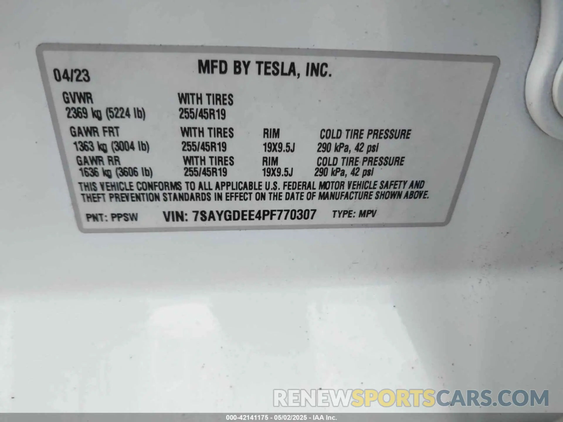 9 fotografías del automóvil dañado 7SAYGDEE4PF770307 TESLA MODEL Y 2023