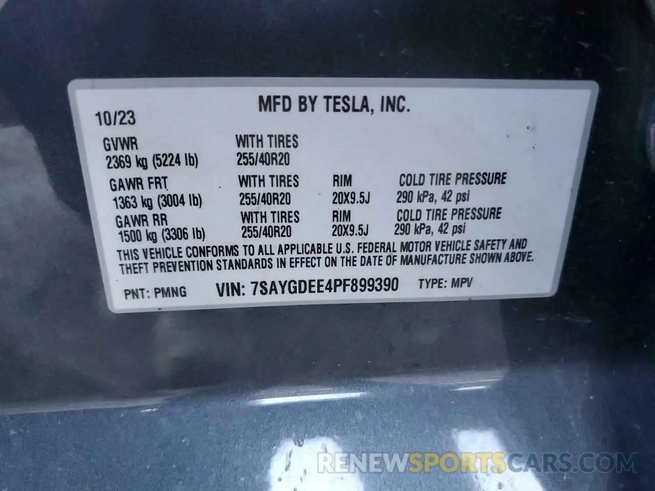 12 fotografías del automóvil dañado 7SAYGDEE4PF899390 TESLA MODEL Y 2023