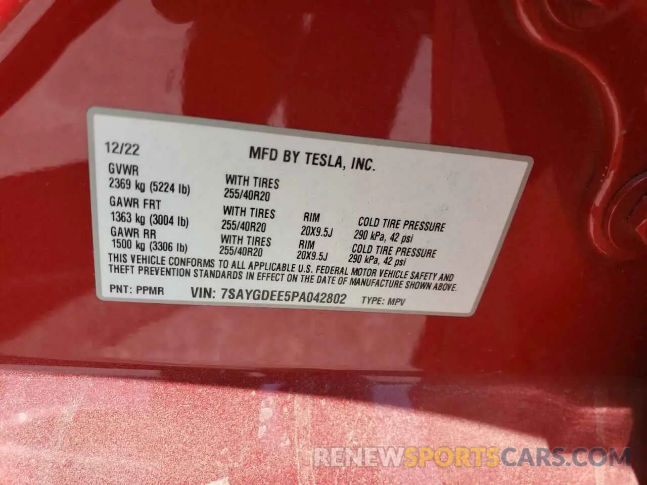 13 fotografías del automóvil dañado 7SAYGDEE5PA042802 TESLA MODEL Y 2023