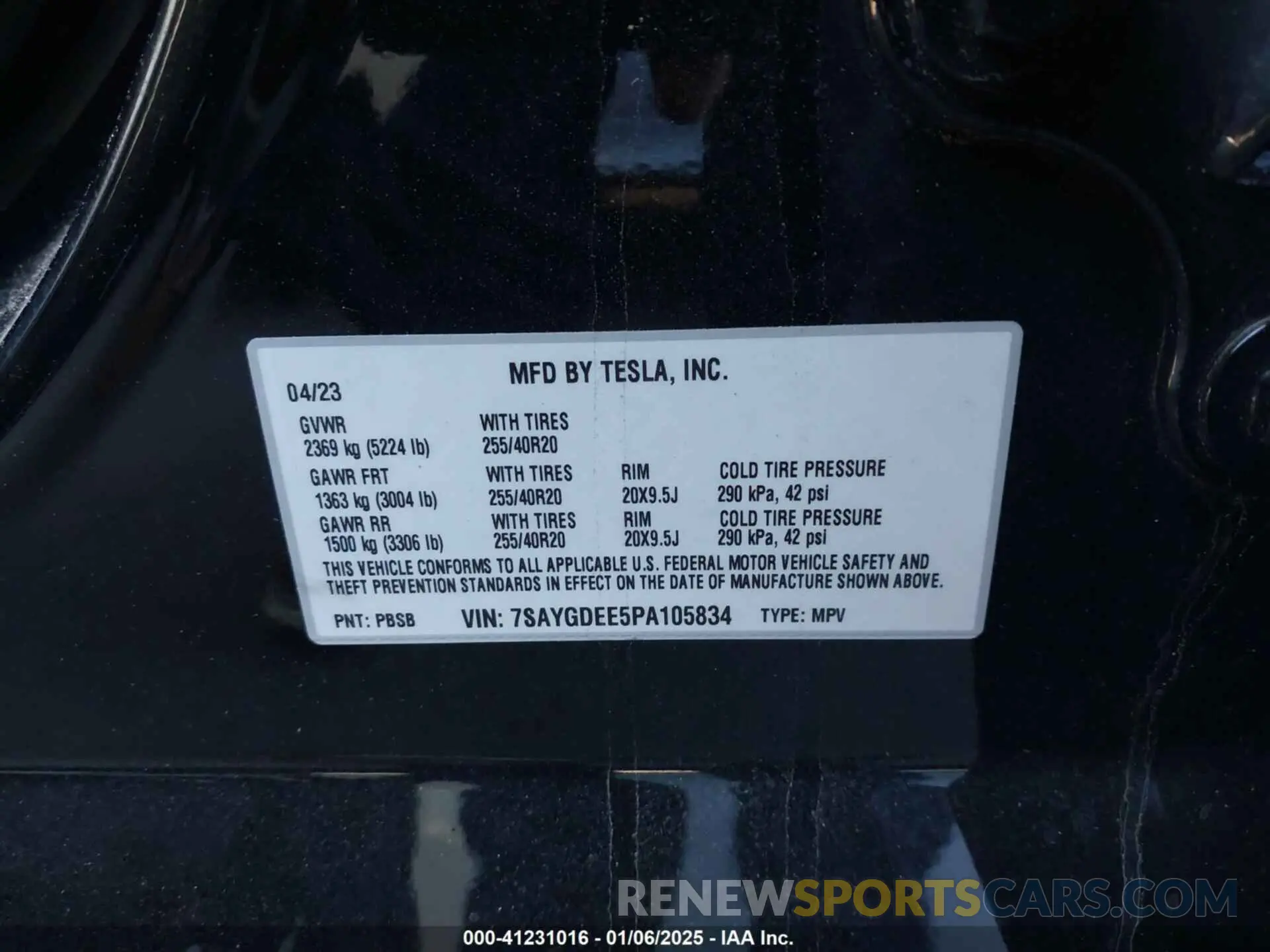 9 fotografías del automóvil dañado 7SAYGDEE5PA105834 TESLA MODEL Y 2023
