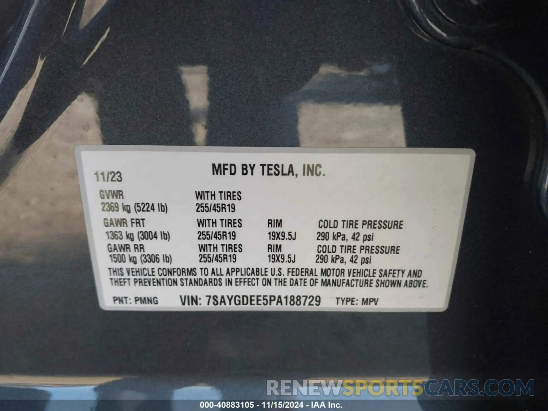 9 fotografías del automóvil dañado 7SAYGDEE5PA188729 TESLA MODEL Y 2023