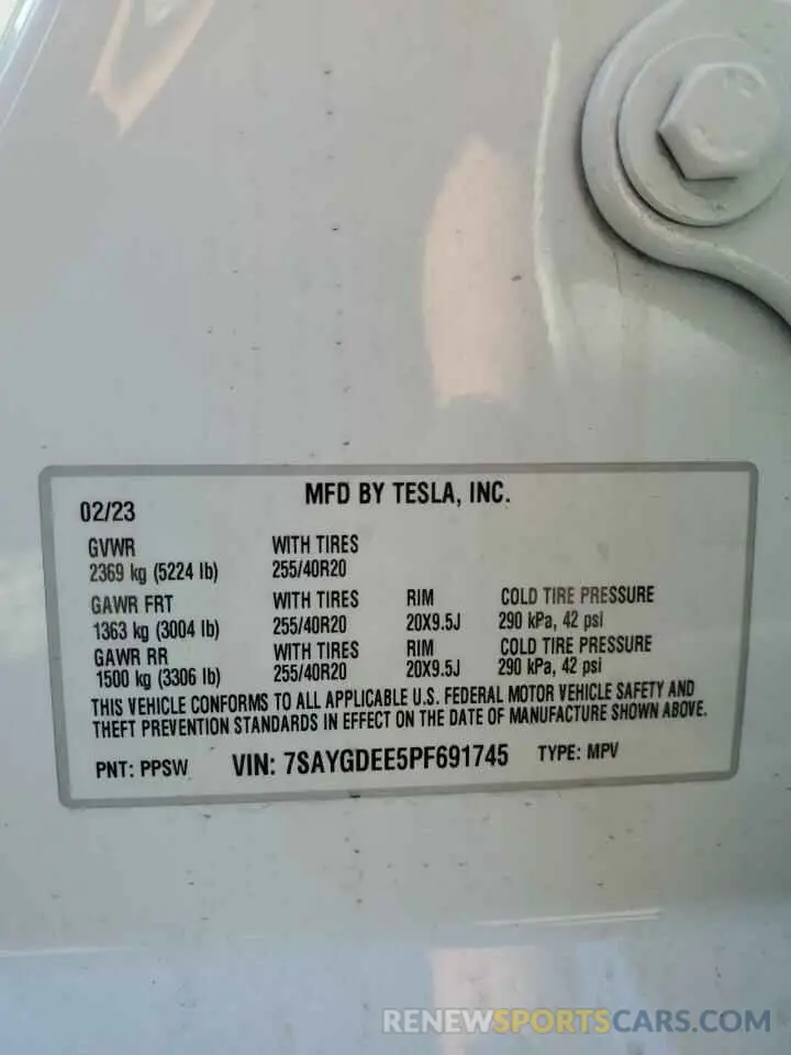 13 fotografías del automóvil dañado 7SAYGDEE5PF691745 TESLA MODEL Y 2023