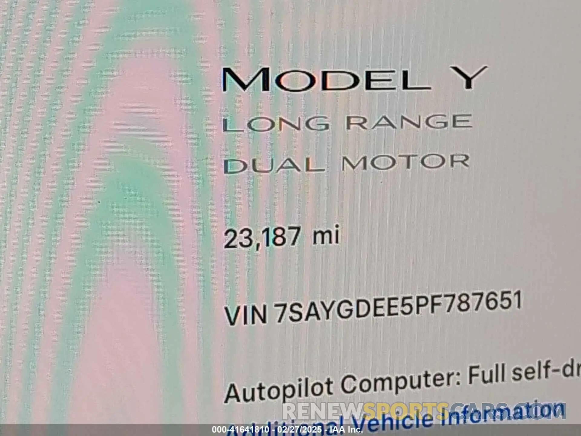 15 fotografías del automóvil dañado 7SAYGDEE5PF787651 TESLA MODEL Y 2023