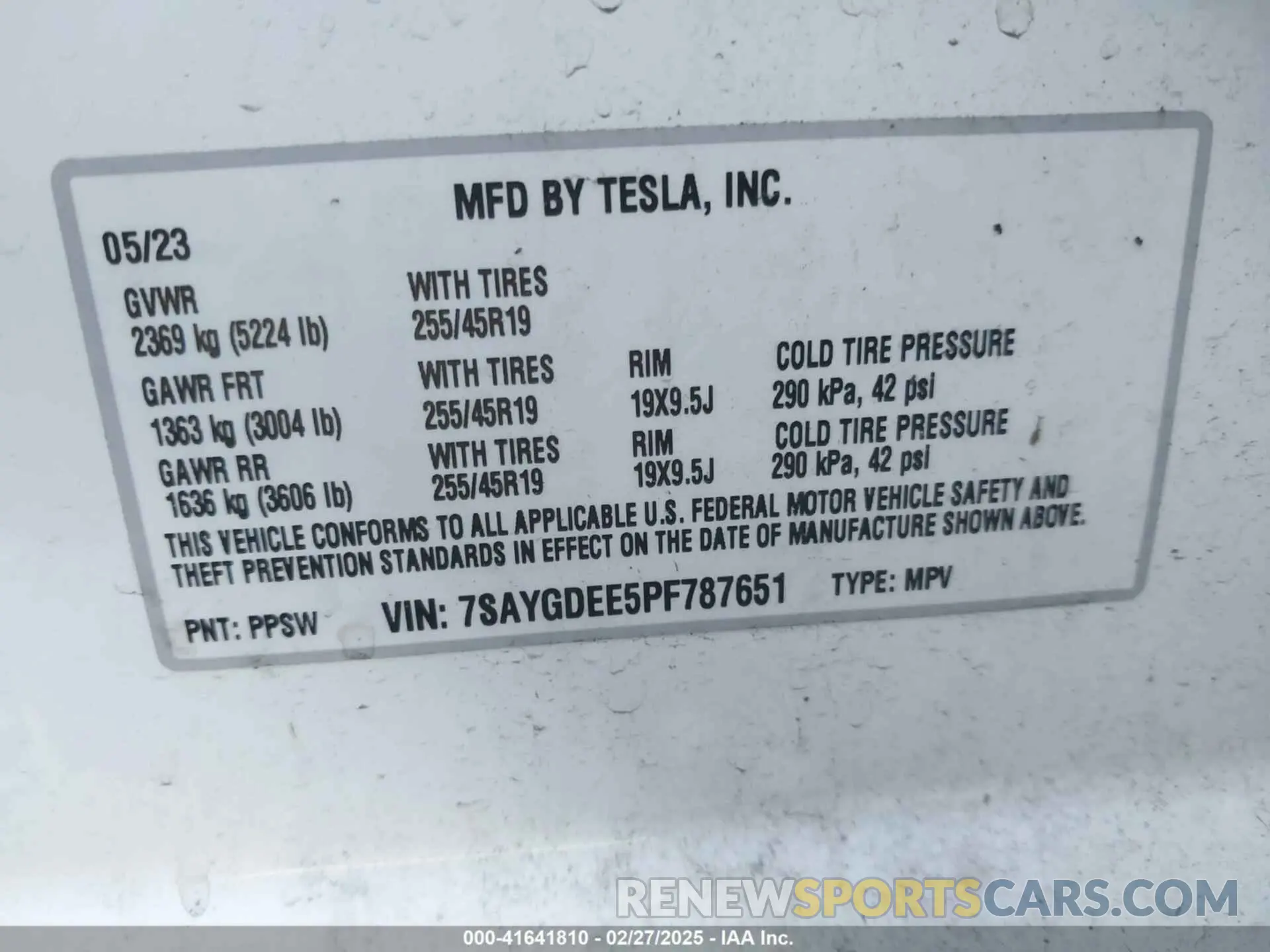 9 fotografías del automóvil dañado 7SAYGDEE5PF787651 TESLA MODEL Y 2023