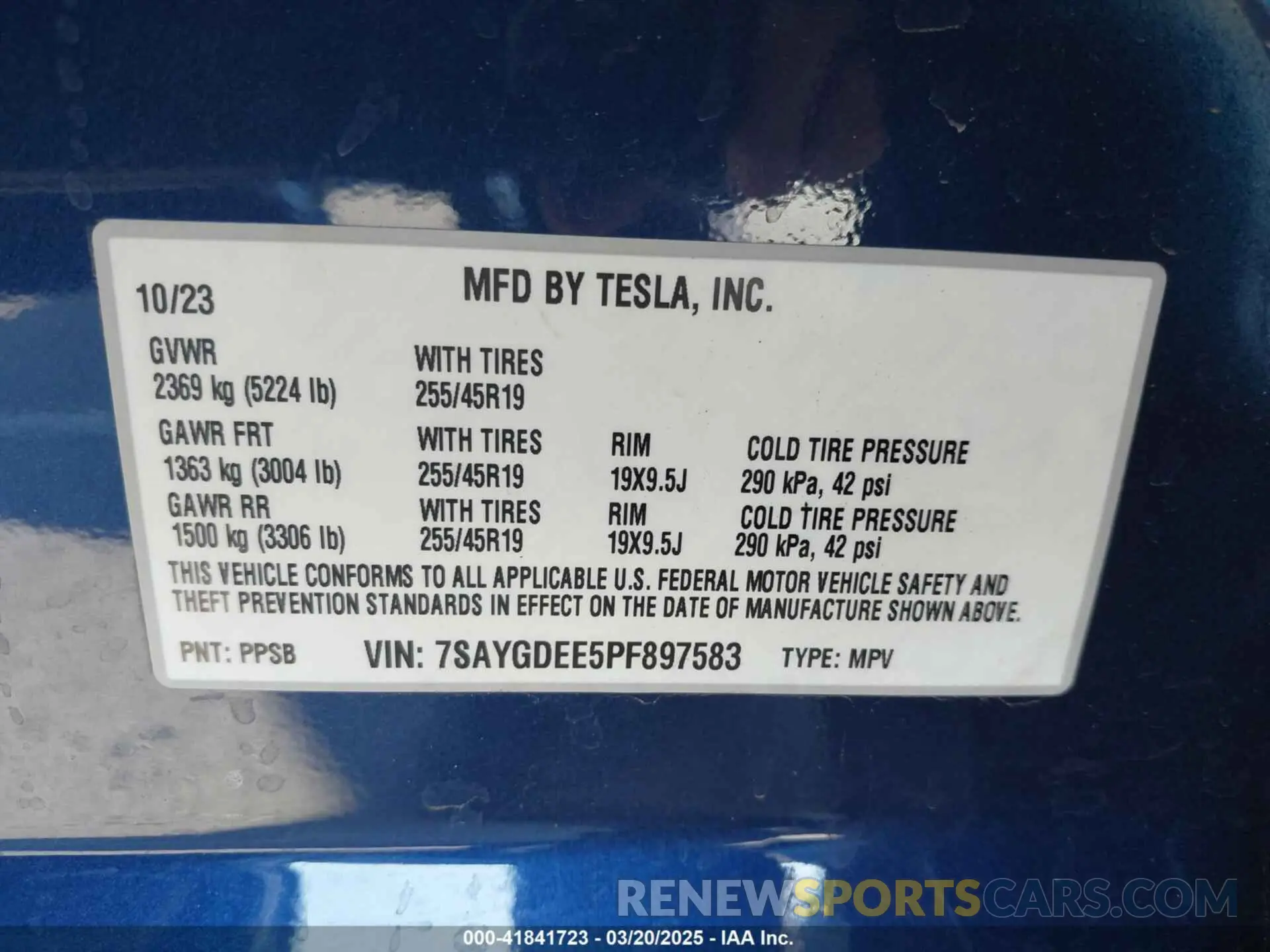 9 fotografías del automóvil dañado 7SAYGDEE5PF897583 TESLA MODEL Y 2023