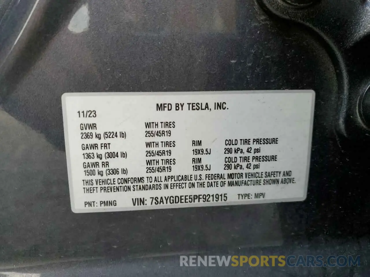 14 fotografías del automóvil dañado 7SAYGDEE5PF921915 TESLA MODEL Y 2023