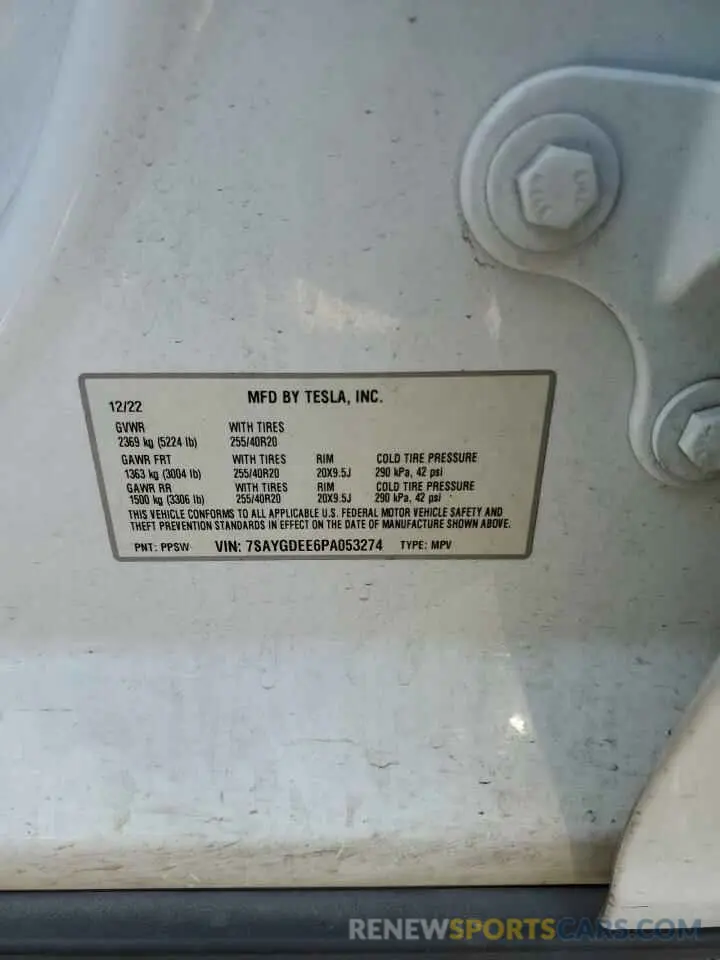 12 fotografías del automóvil dañado 7SAYGDEE6PA053274 TESLA MODEL Y 2023