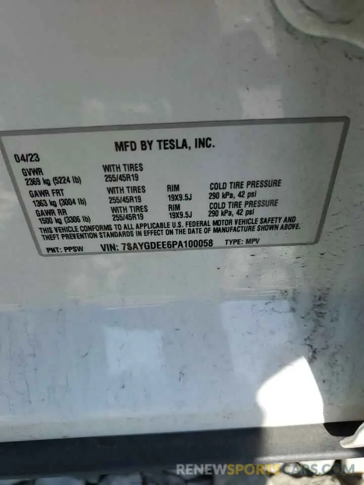 15 fotografías del automóvil dañado 7SAYGDEE6PA100058 TESLA MODEL Y 2023