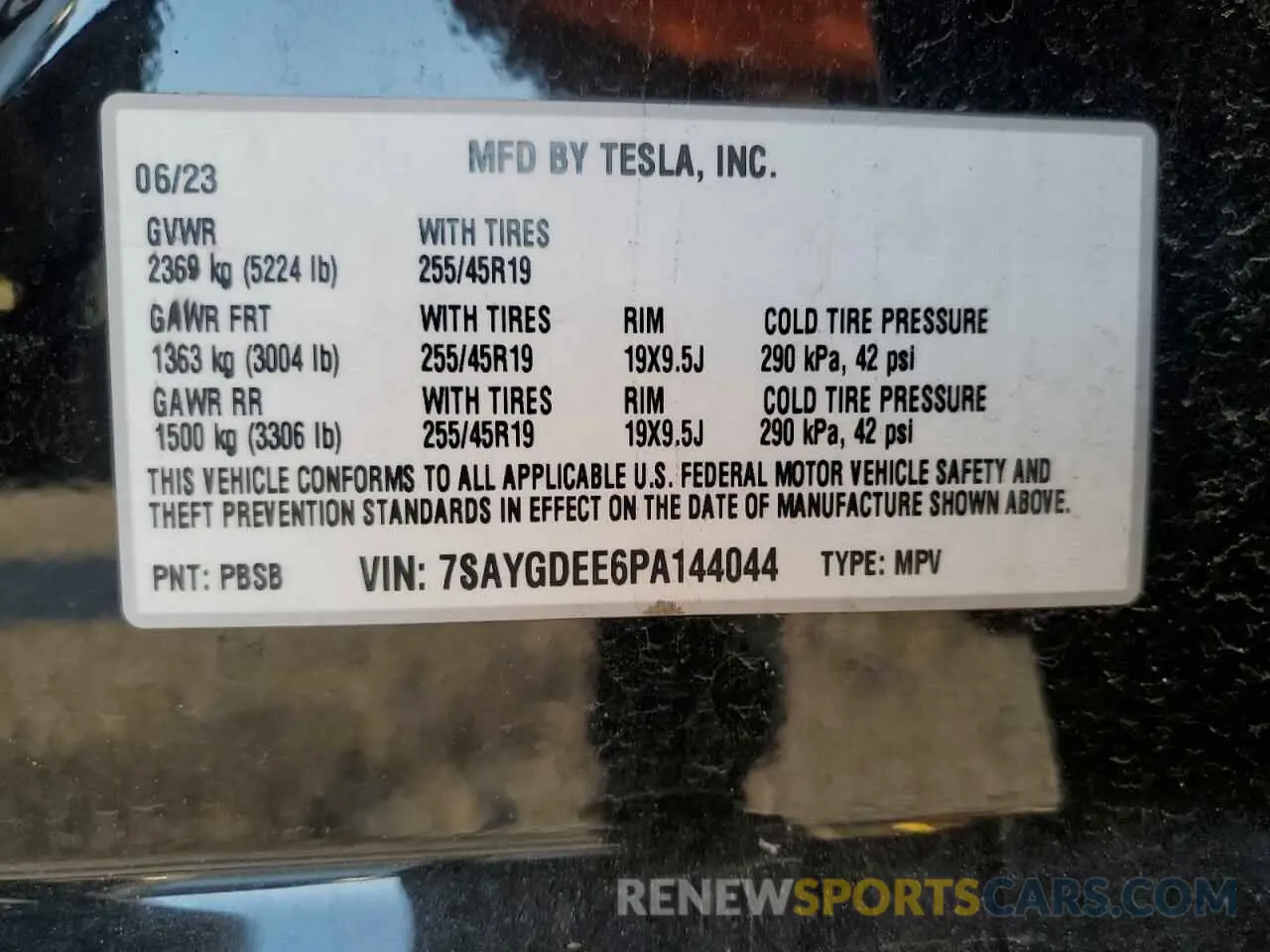 12 fotografías del automóvil dañado 7SAYGDEE6PA144044 TESLA MODEL Y 2023