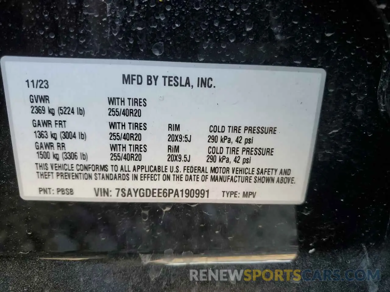13 fotografías del automóvil dañado 7SAYGDEE6PA190991 TESLA MODEL Y 2023