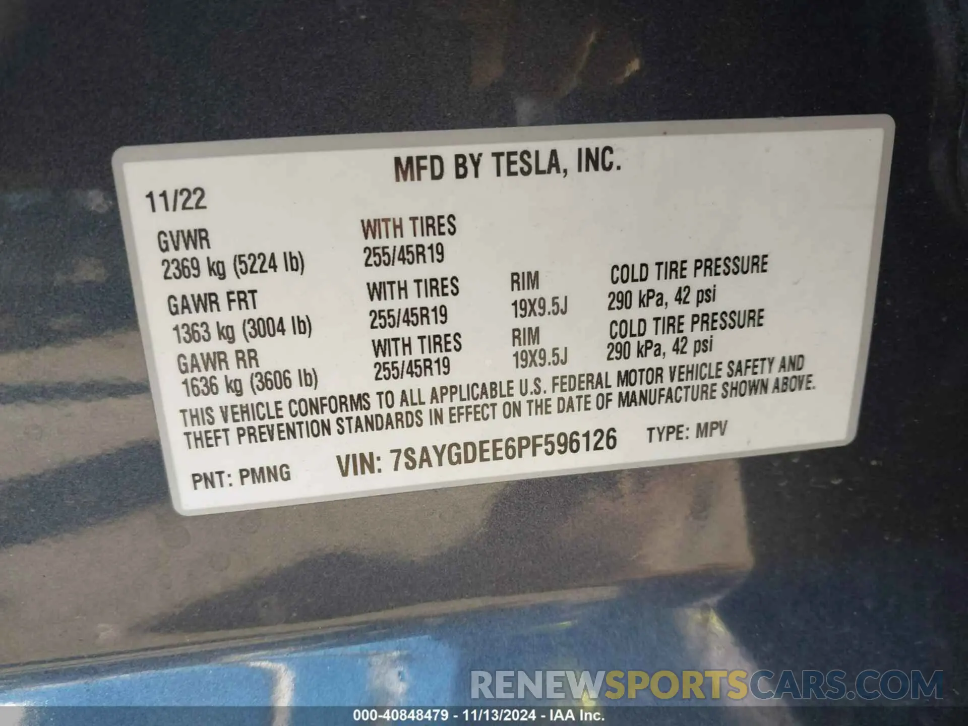 9 fotografías del automóvil dañado 7SAYGDEE6PF596126 TESLA MODEL Y 2023