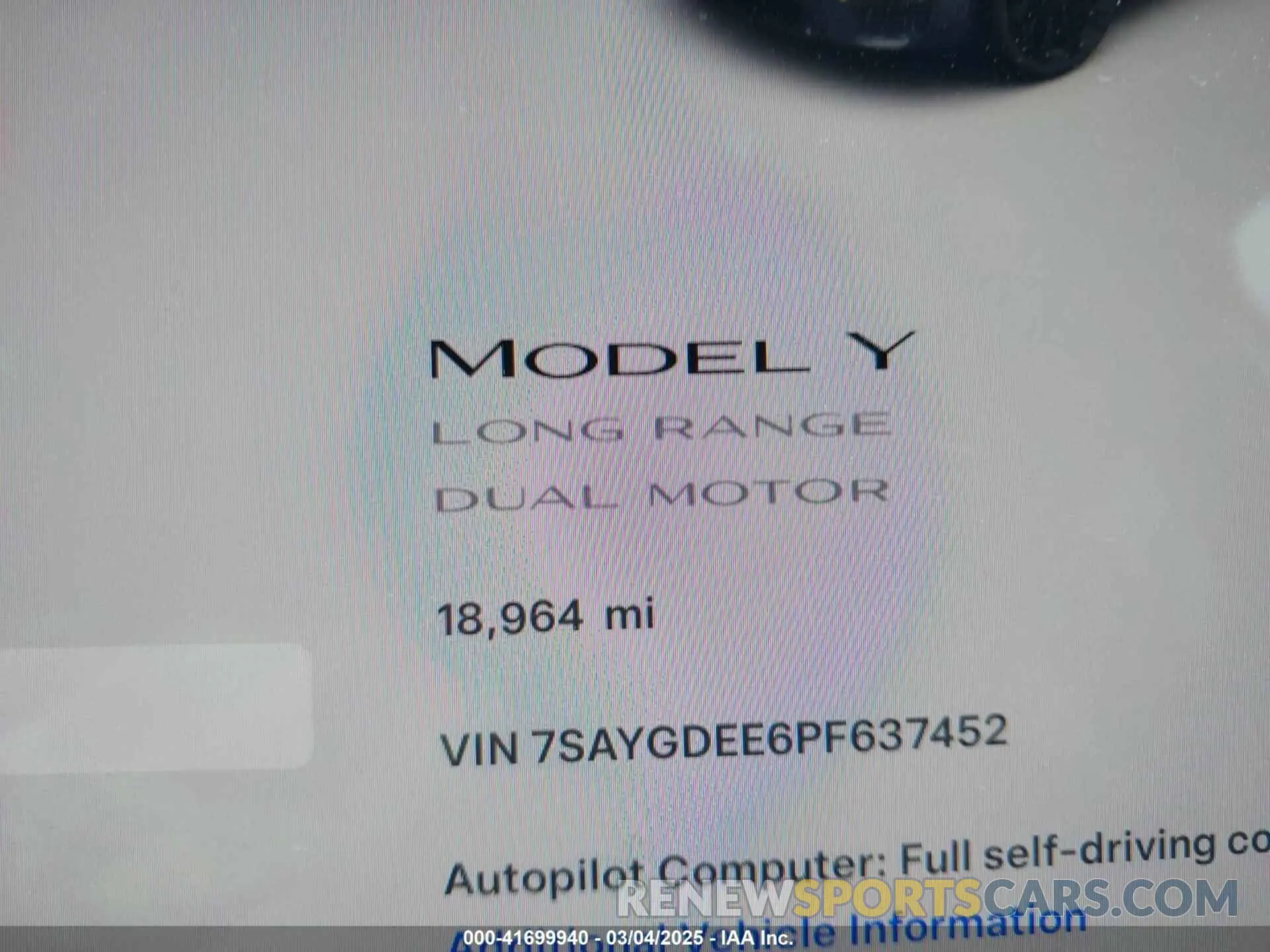 15 fotografías del automóvil dañado 7SAYGDEE6PF637452 TESLA MODEL Y 2023