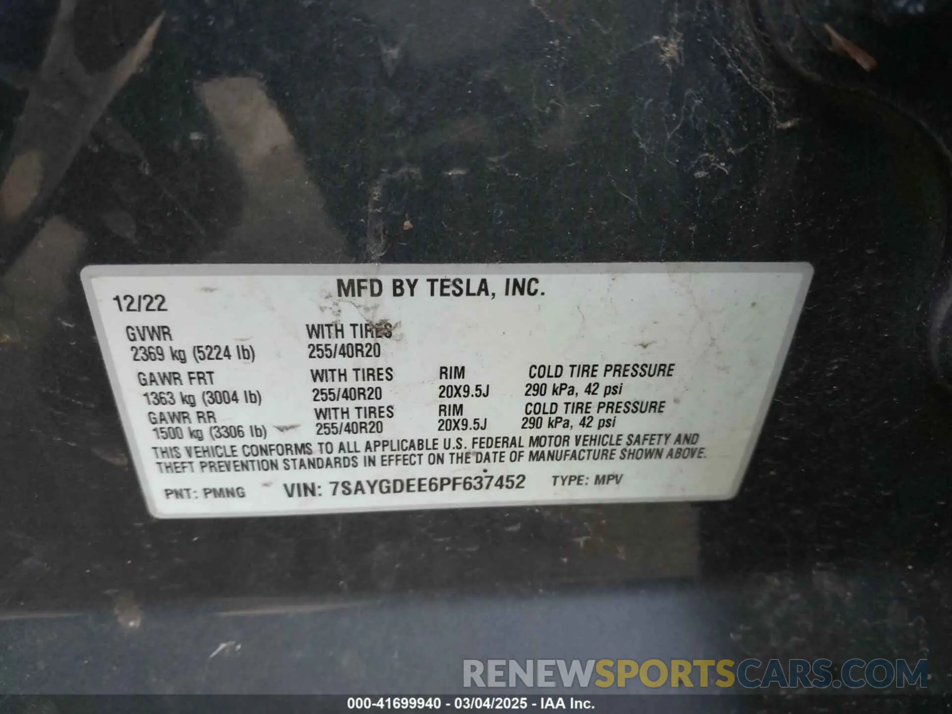 9 fotografías del automóvil dañado 7SAYGDEE6PF637452 TESLA MODEL Y 2023