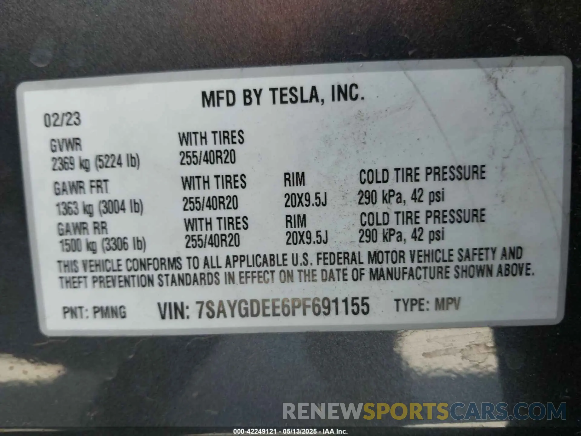 9 fotografías del automóvil dañado 7SAYGDEE6PF691155 TESLA MODEL Y 2023