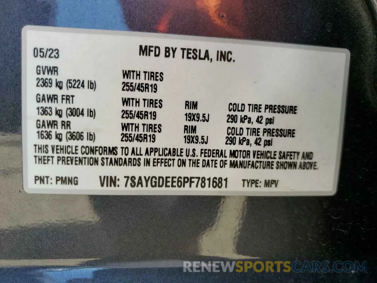 12 fotografías del automóvil dañado 7SAYGDEE6PF781681 TESLA MODEL Y 2023