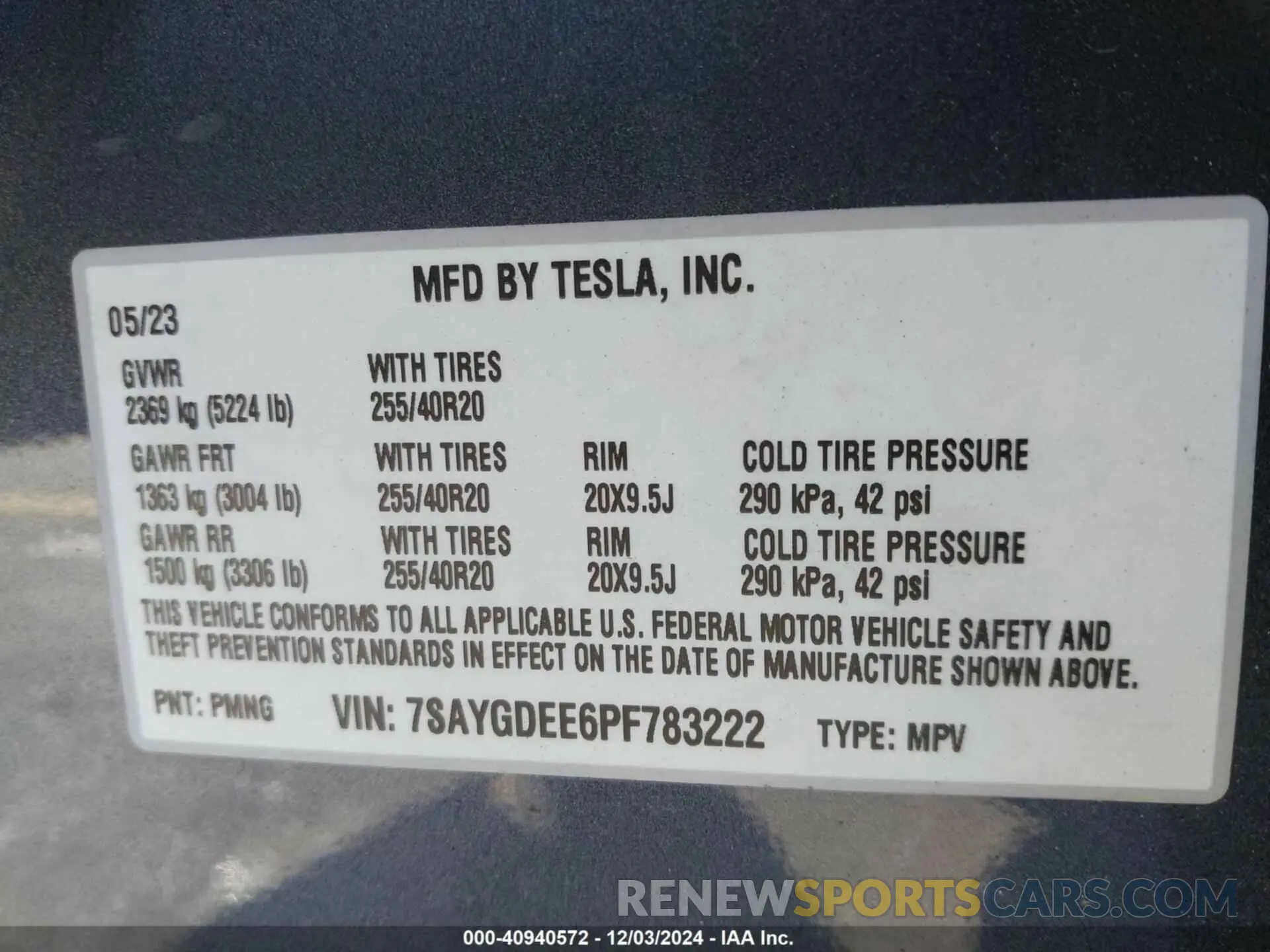 9 fotografías del automóvil dañado 7SAYGDEE6PF783222 TESLA MODEL Y 2023