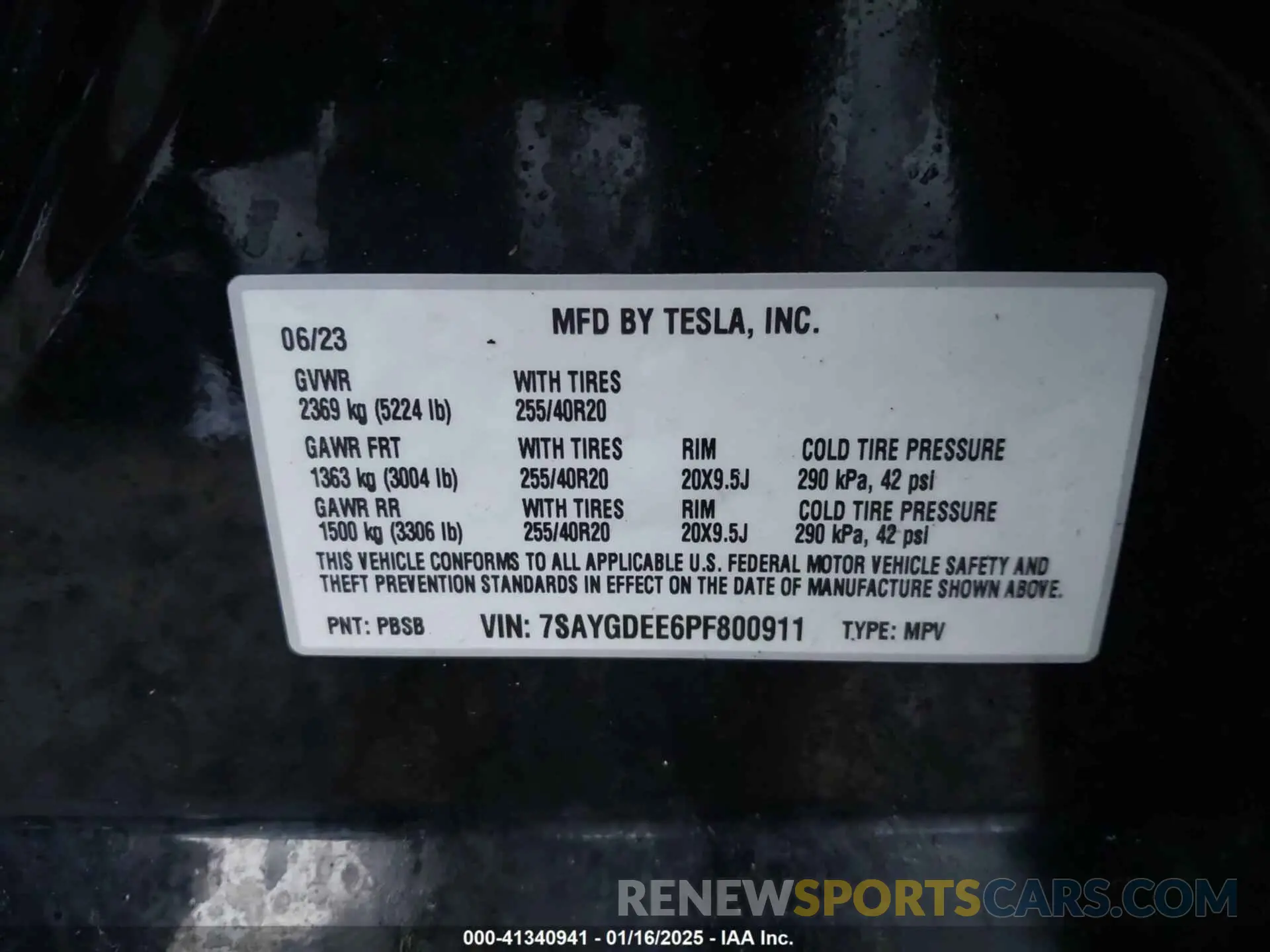 9 fotografías del automóvil dañado 7SAYGDEE6PF800911 TESLA MODEL Y 2023