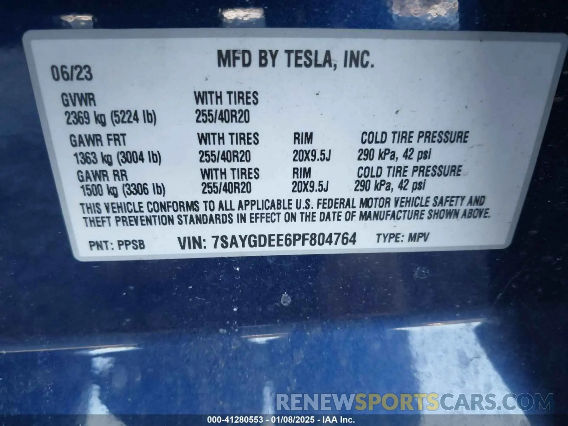 9 fotografías del automóvil dañado 7SAYGDEE6PF804764 TESLA MODEL Y 2023