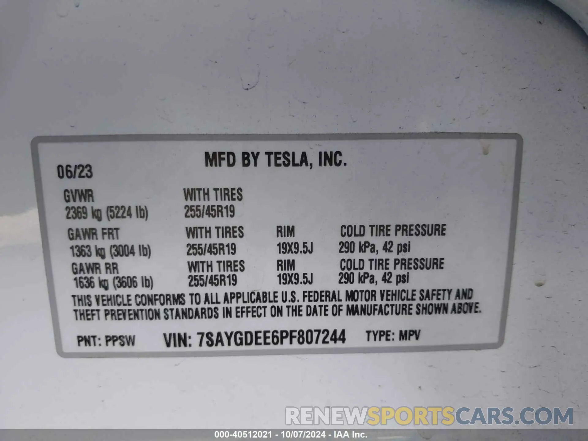 9 fotografías del automóvil dañado 7SAYGDEE6PF807244 TESLA MODEL Y 2023