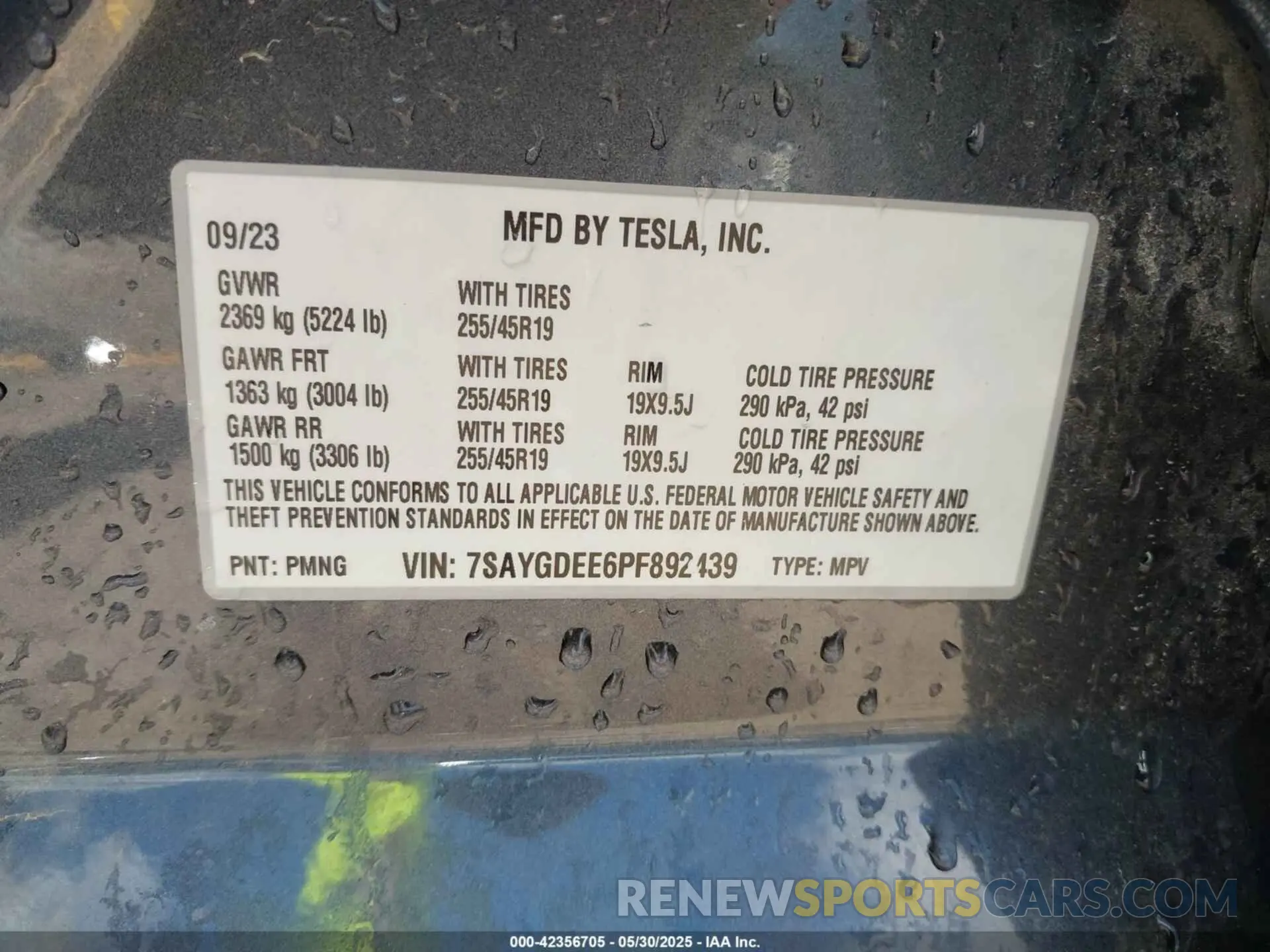 9 fotografías del automóvil dañado 7SAYGDEE6PF892439 TESLA MODEL Y 2023