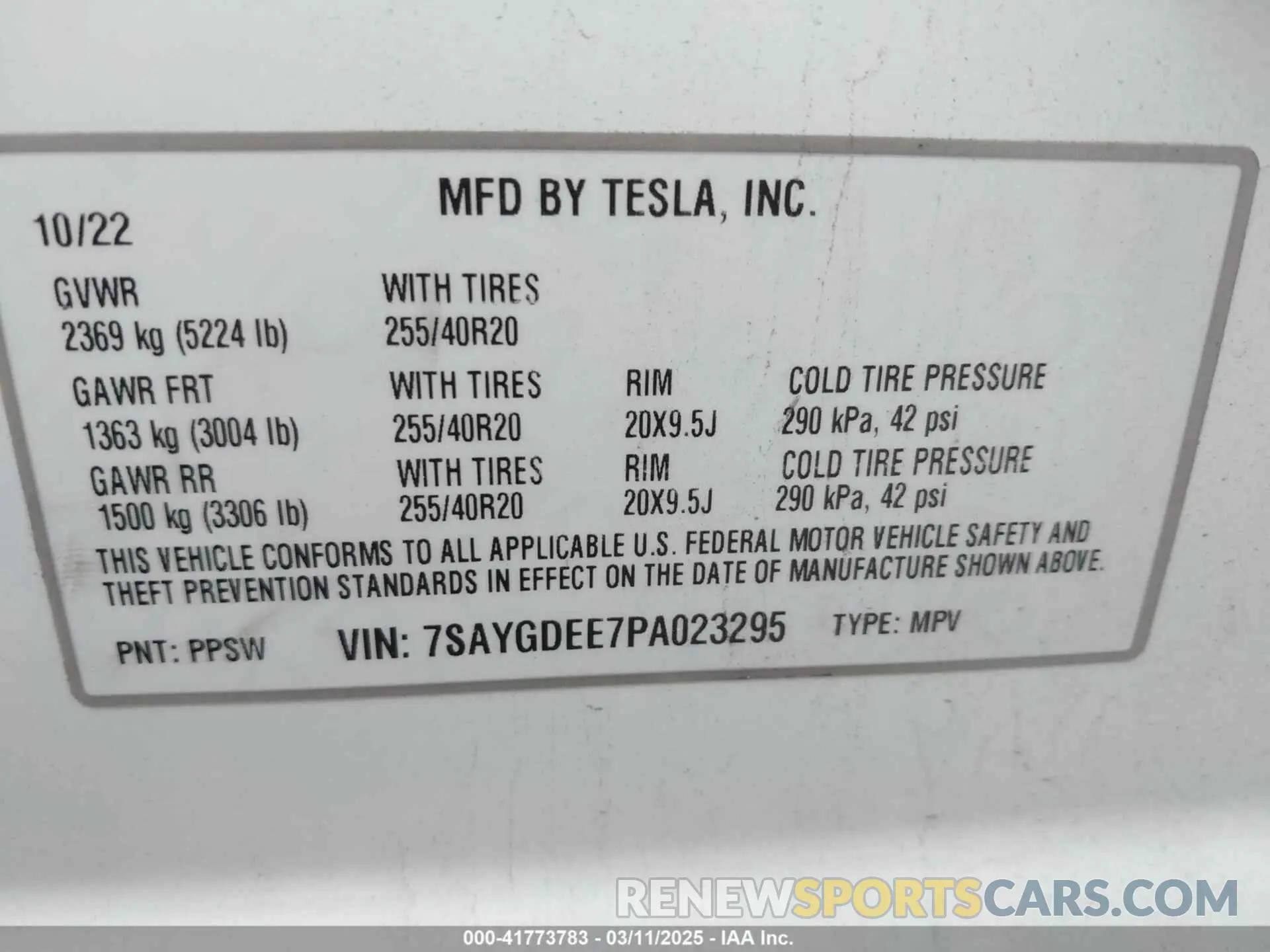9 fotografías del automóvil dañado 7SAYGDEE7PA023295 TESLA MODEL Y 2023