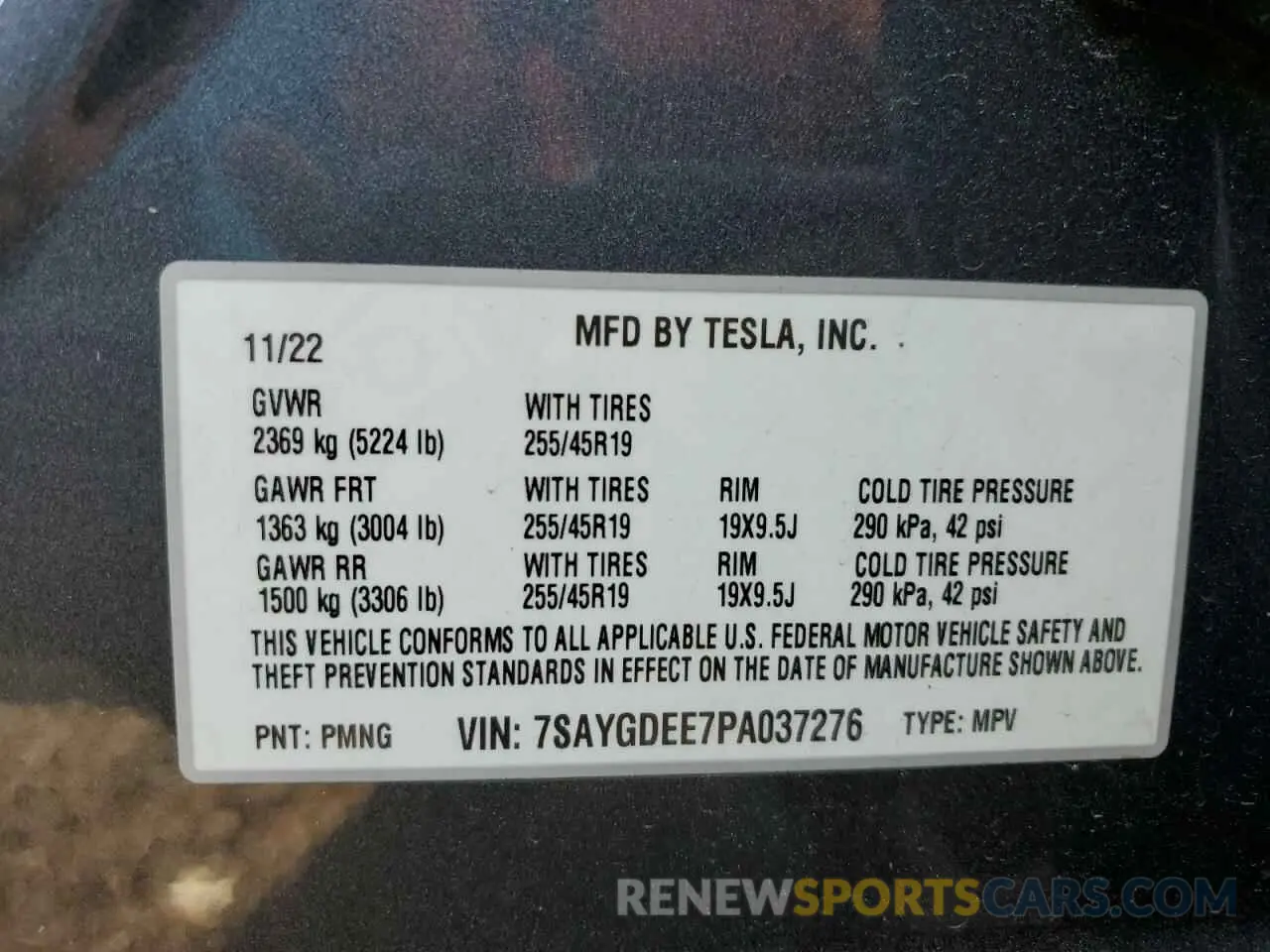 12 fotografías del automóvil dañado 7SAYGDEE7PA037276 TESLA MODEL Y 2023