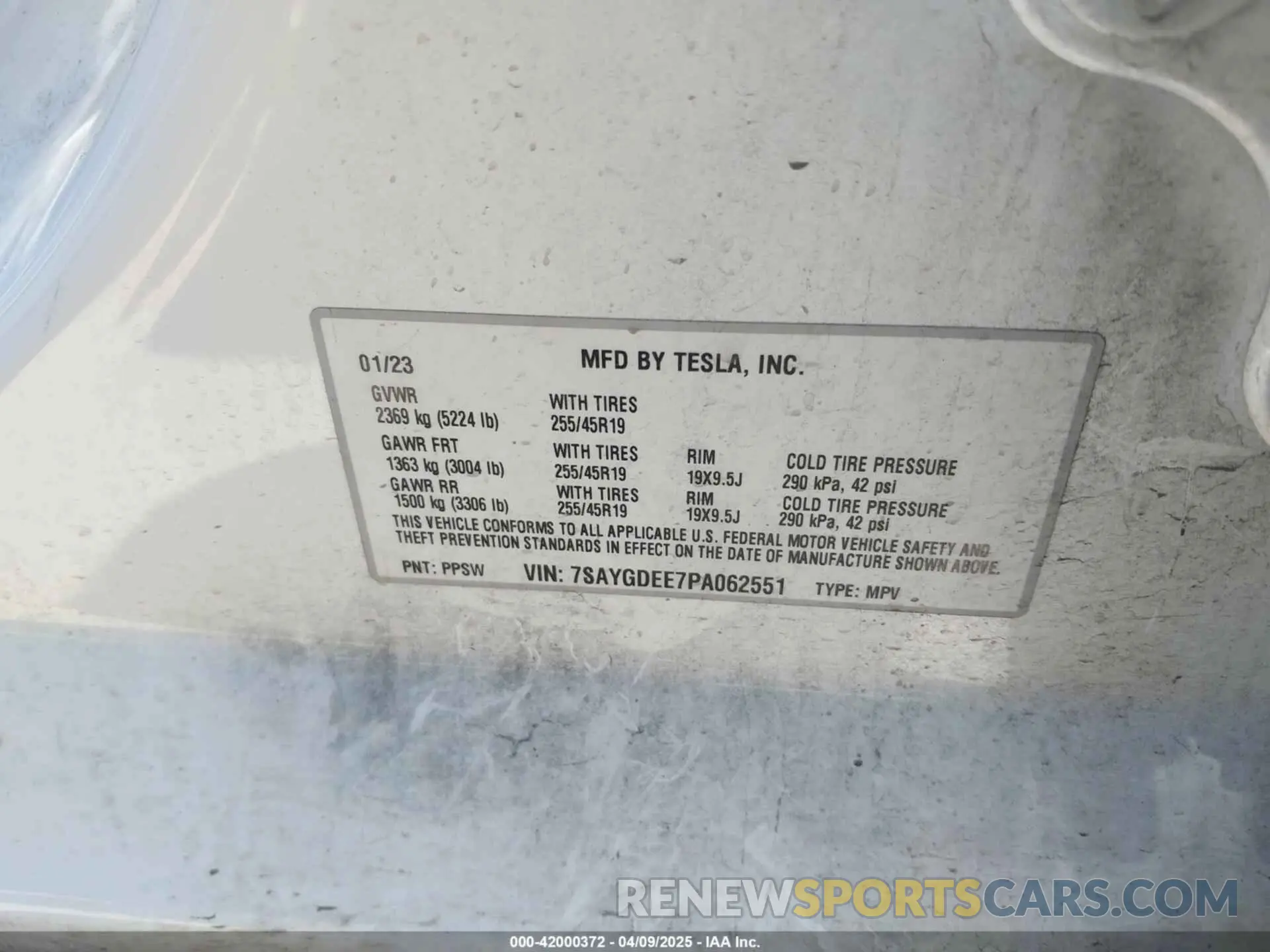 9 fotografías del automóvil dañado 7SAYGDEE7PA062551 TESLA MODEL Y 2023