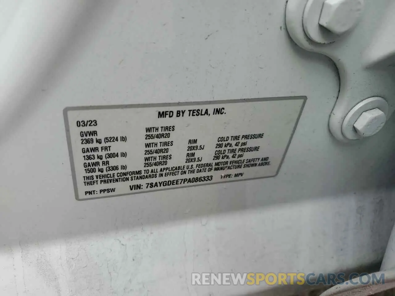 12 fotografías del automóvil dañado 7SAYGDEE7PA086333 TESLA MODEL Y 2023