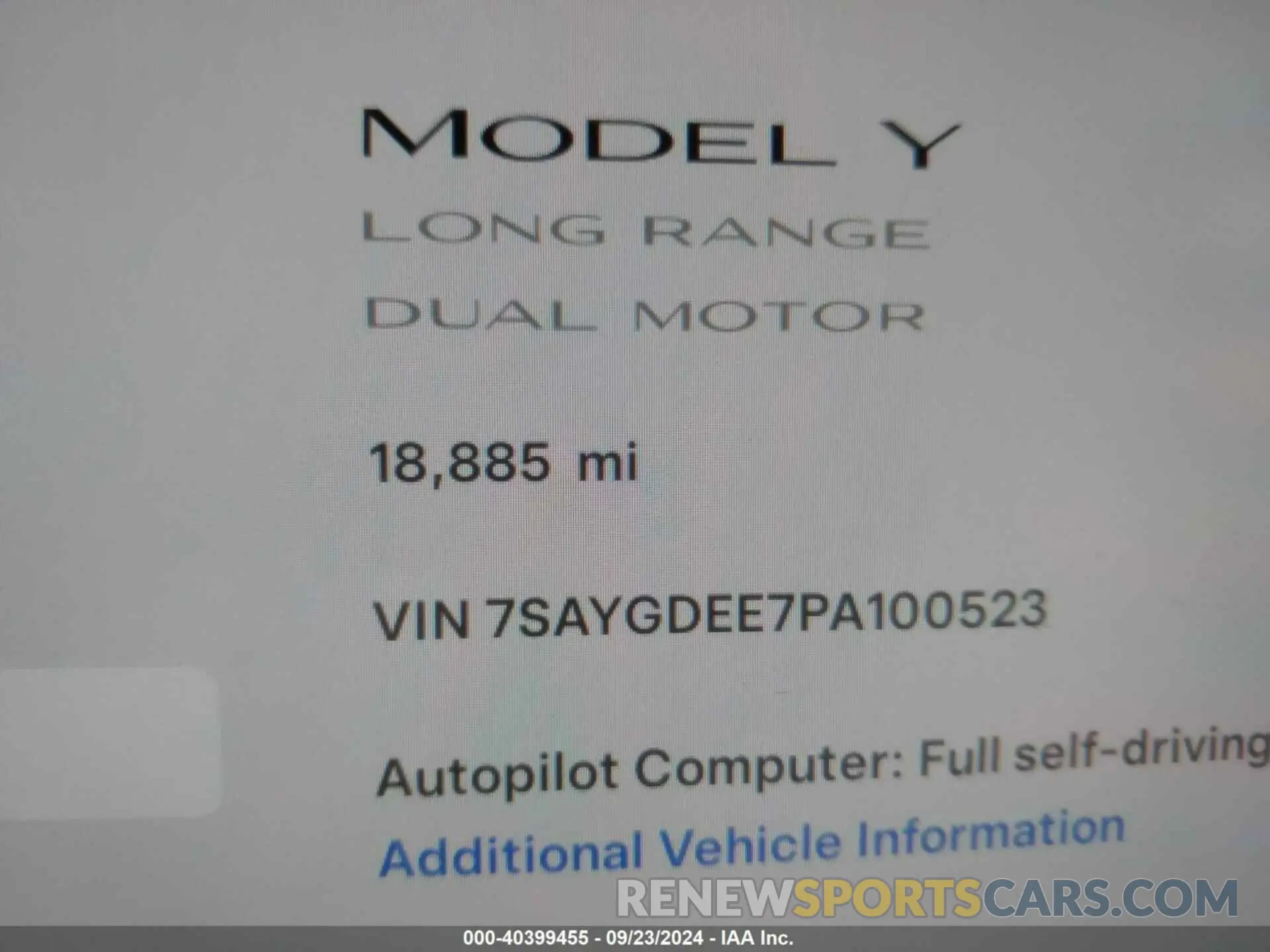 15 fotografías del automóvil dañado 7SAYGDEE7PA100523 TESLA MODEL Y 2023