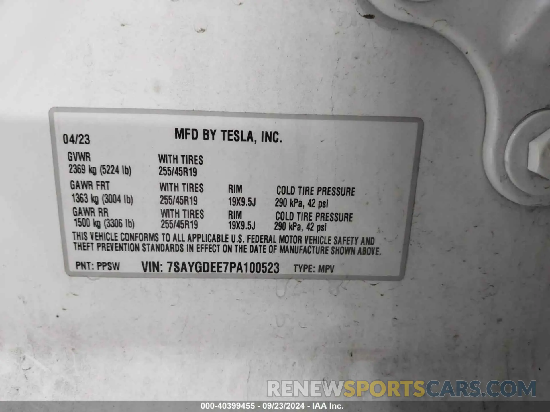 9 fotografías del automóvil dañado 7SAYGDEE7PA100523 TESLA MODEL Y 2023