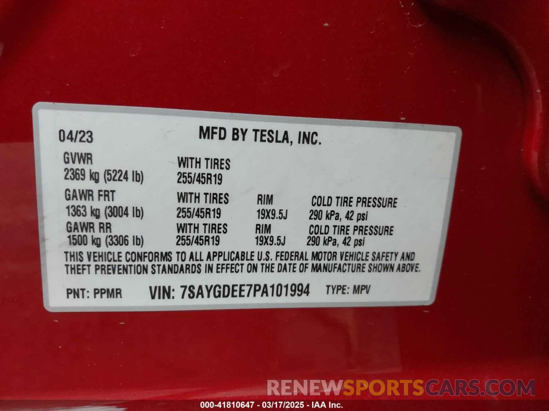 9 fotografías del automóvil dañado 7SAYGDEE7PA101994 TESLA MODEL Y 2023