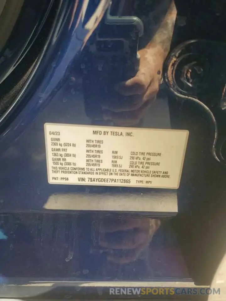 12 fotografías del automóvil dañado 7SAYGDEE7PA112865 TESLA MODEL Y 2023