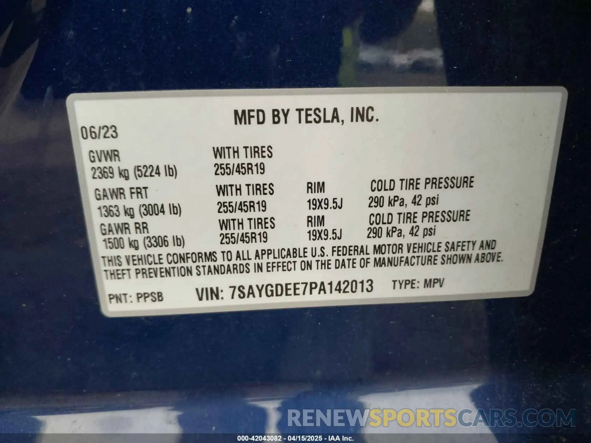 9 fotografías del automóvil dañado 7SAYGDEE7PA142013 TESLA MODEL Y 2023