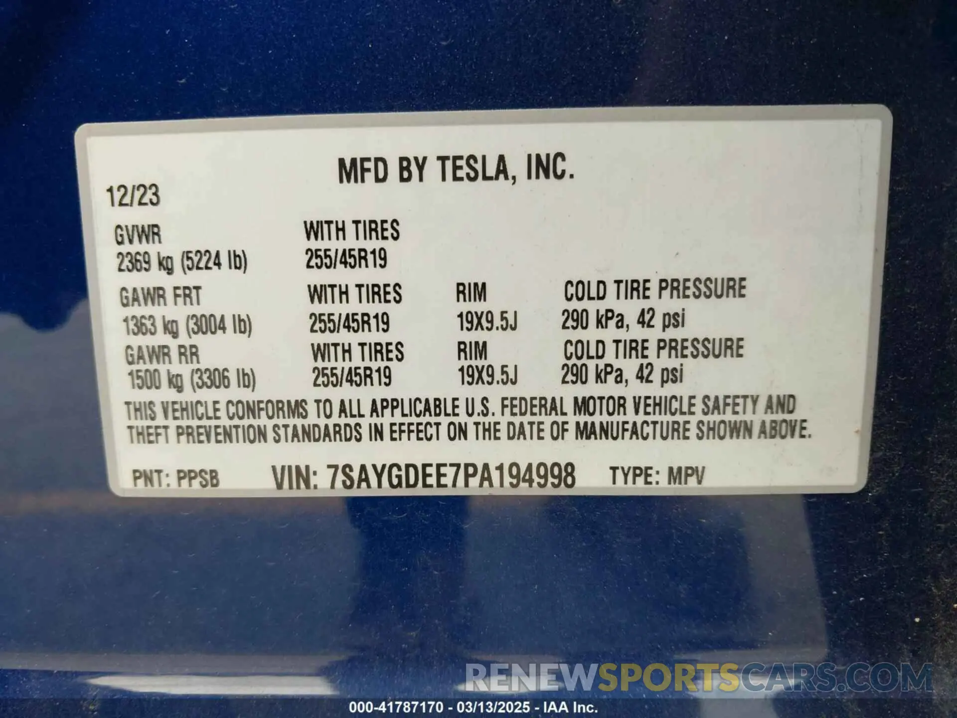 9 fotografías del automóvil dañado 7SAYGDEE7PA194998 TESLA MODEL Y 2023