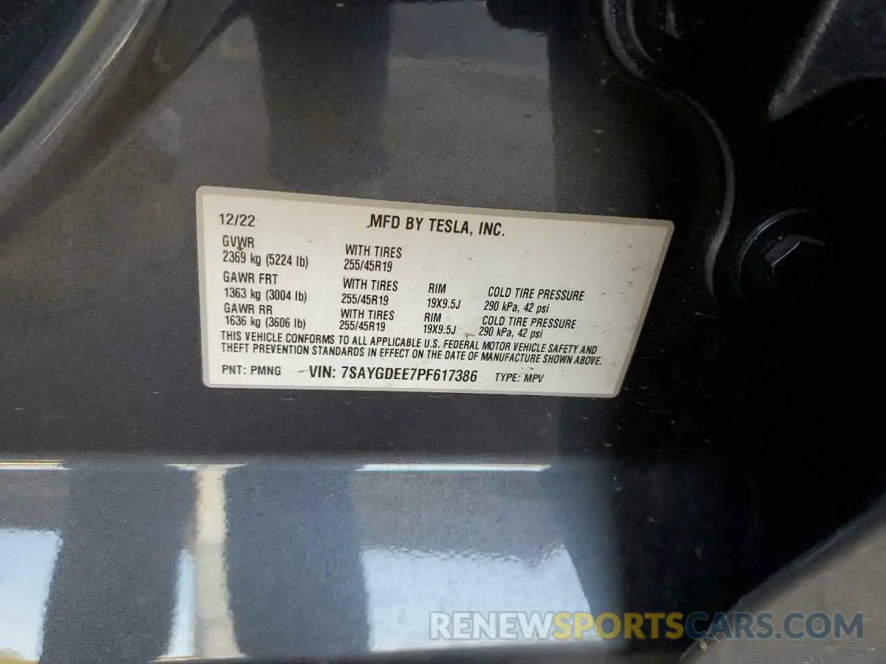 12 fotografías del automóvil dañado 7SAYGDEE7PF617386 TESLA MODEL Y 2023