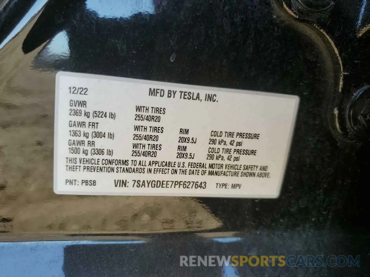 12 fotografías del automóvil dañado 7SAYGDEE7PF627643 TESLA MODEL Y 2023