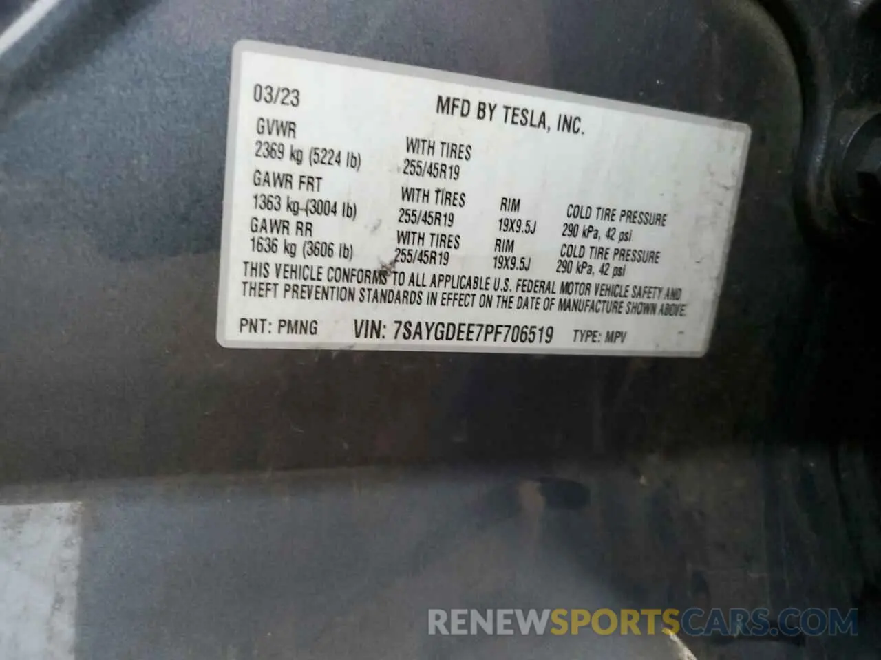 14 fotografías del automóvil dañado 7SAYGDEE7PF706519 TESLA MODEL Y 2023