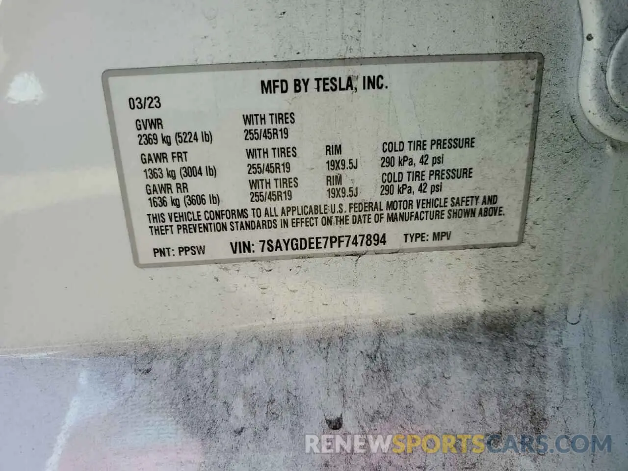 13 fotografías del automóvil dañado 7SAYGDEE7PF747894 TESLA MODEL Y 2023