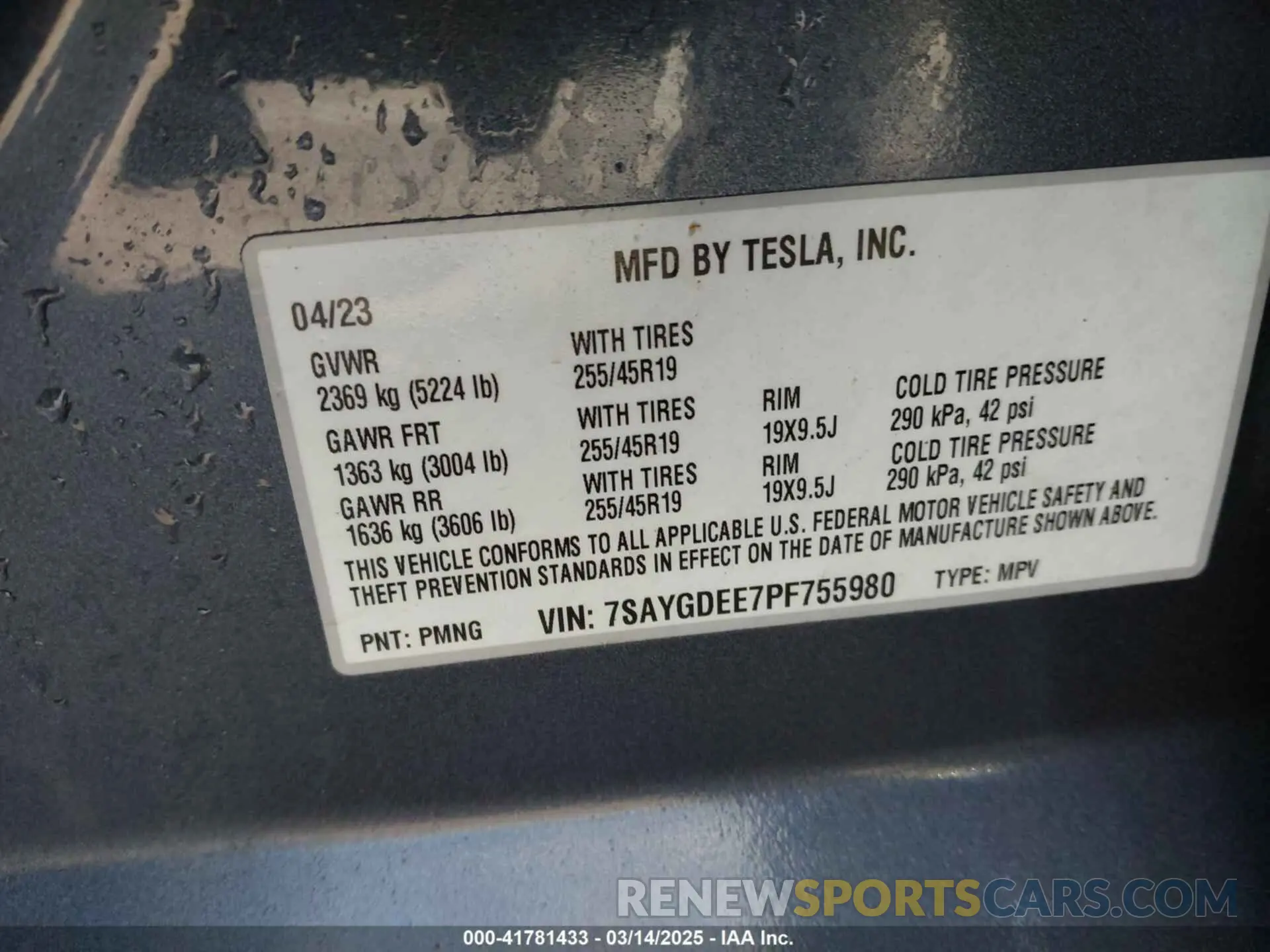 9 fotografías del automóvil dañado 7SAYGDEE7PF755980 TESLA MODEL Y 2023