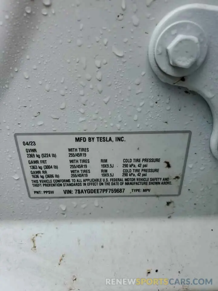 13 fotografías del automóvil dañado 7SAYGDEE7PF759687 TESLA MODEL Y 2023