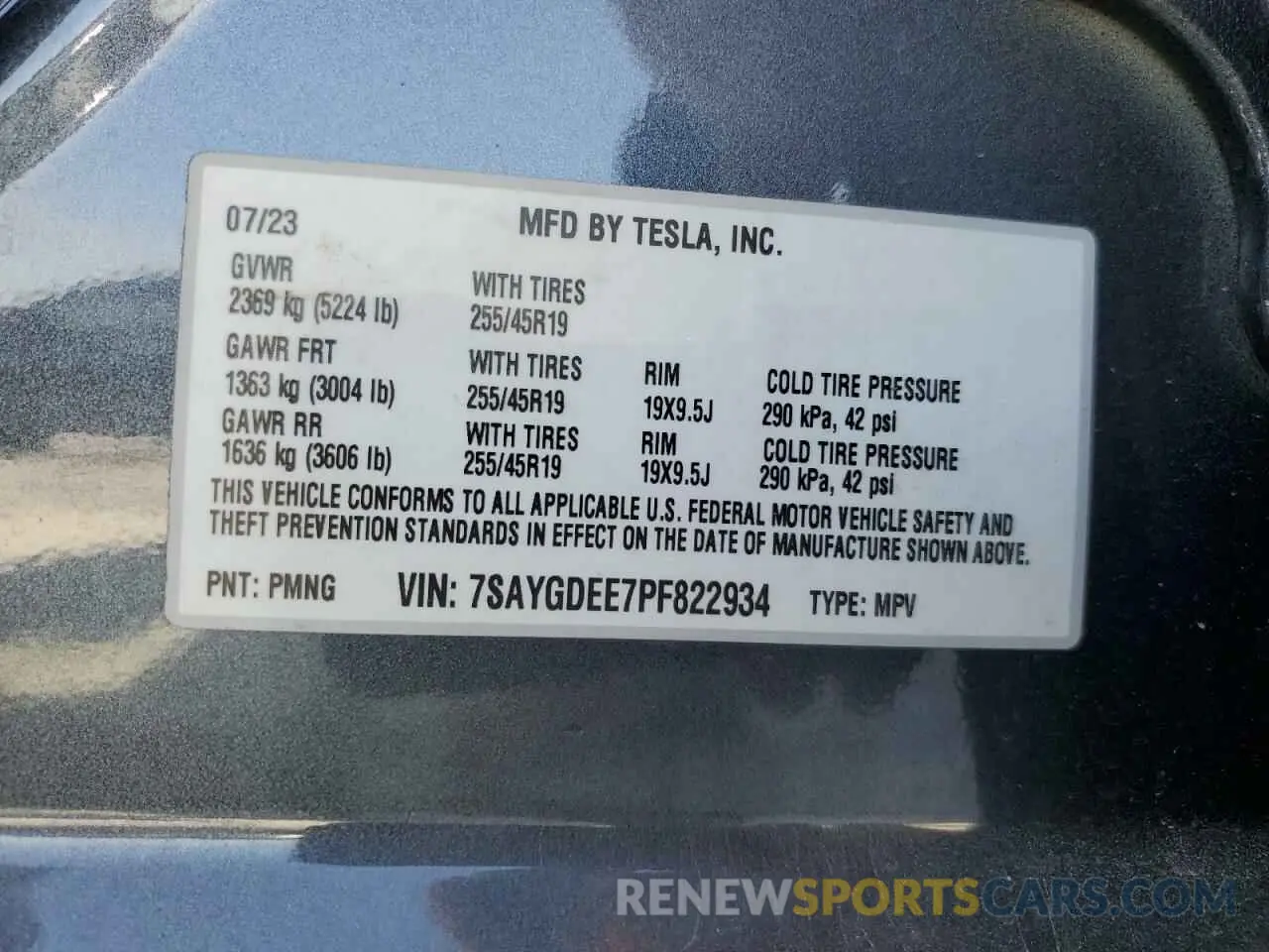 12 fotografías del automóvil dañado 7SAYGDEE7PF822934 TESLA MODEL Y 2023
